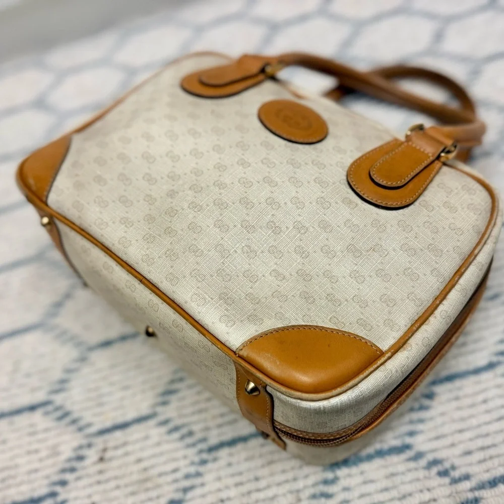 GUCCI Vintage 80’s Brown GG Monogram Signature Micro Supreme Top Handle Handbag
